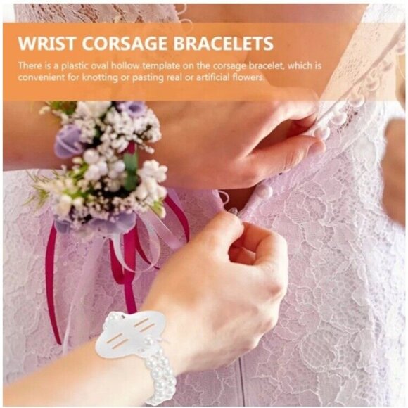 6pc Wrist Corsage Bridal Prom Elegant Beaded Faux Pearl Bracelets Wedding Formal - Picture 6 of 11